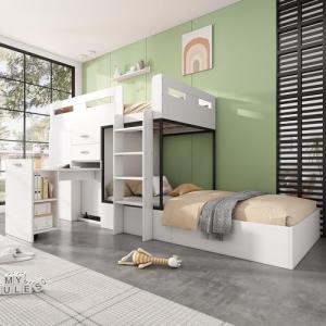 Moimhear Litera con escritorio extensible y armario, litera…