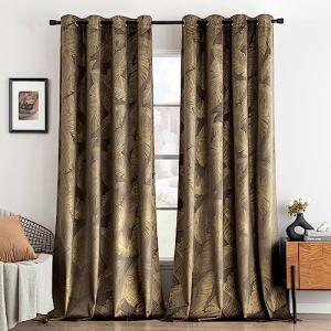 MIULEE Cortinas Terciopelo con Estampado de Hojas de Oro, C…