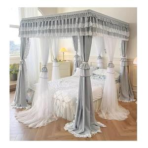 Mosquitera con Dosel para Cama Gris con Soporte, Cortina ro…
