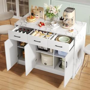 Isla de cocina grande 120 x 60 x 90,5 cm, 3 cajones y 3 pue…