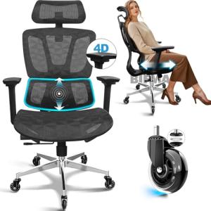MELOKEA Silla de Oficina Ergonómica, Reposabrazos 4D, Asien…