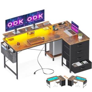 ODK Escritorio Esquinero Reversible, Mesa Gaming L con LED,…