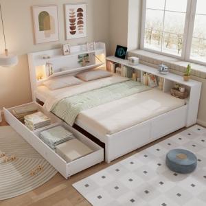 Moimhear Cama individual, cama con panel, cabecero con comp…