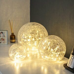 Lights4fun Conjunto de 3 Orbes de Cristal Craquelado con Lu…