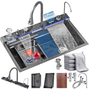Fregadero Multifuncional 1 Seno, Negro Encimera Cocina, Fre…