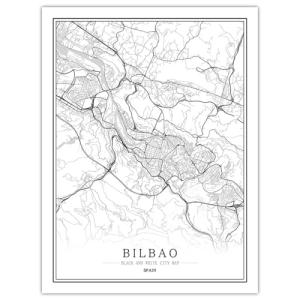 Blanco BILBAO pintura de la lona del mapa de la ciudad Patr…