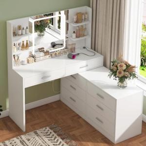 TEENFON Tocador de Maquillaje con Espejo con luz LED y Toma…