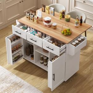 Huayz Isla de cocina con encimera plegable, isla de cocina…