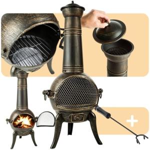 tectake® Estufa de Hierro Fundido Exterior, 44 x 52 x 115 c…