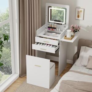YU YUSING Tocador 3 en 1 con Espejo abatible y Luces LED de…