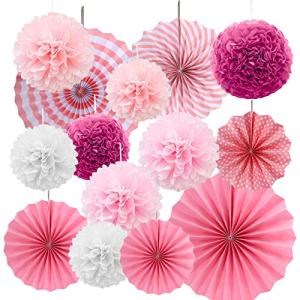 14 Piezas Pompones de Papel de Seda, Rosa Decoraciones Fies…