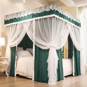 Dosel de cama con 4 postes esquineros, cortina mosquitera p…