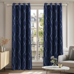 Deconovo Cortinas Opacas Diseño Líneas Plateadas para habit…