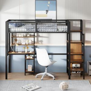 Moimhear Cama alta de 90 x 200 cm con escalera de seguridad…