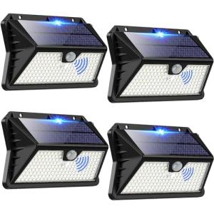 OUILA Luz Solar Exterior, 4 Paquete 185 LED 3 Modos Focos S…