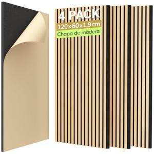 TONOR Paneles 3D Acusticos de Madera Autoadhesivo, Pack 4 A…