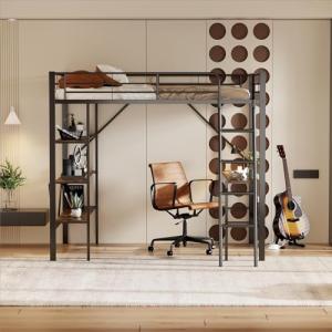 BENMWS Estructura de cama de metal, cama alta con escritori…