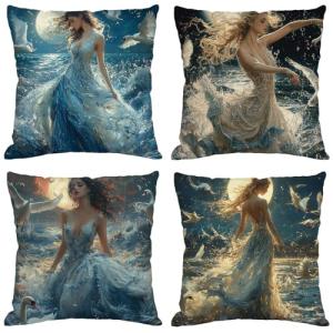 Funda Cojin 70x70 cm, Juego de 4 Fundas de Cojines Mar Lino…