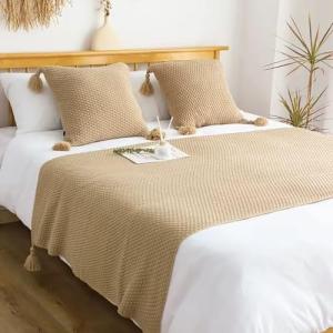 LRUPVEG Sólido De Punto Corredor De La Cama con Borla Vinta…