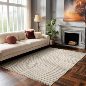 HomebyHome Alfombra de pelo corto, 140 x 200 cm, color beis…
