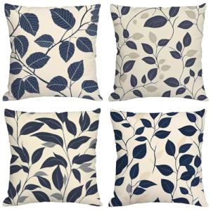 Azul oscuro Cojines Exterior Impermeable Lino Grande Fundas…