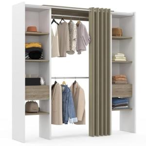 IDMarket - Vestidor extensible doble blanco y madera Meryl…