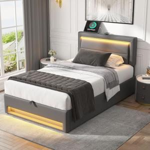 Moimhear Cama tapizada de 90 x 190 cm, con puerto USB (admi…