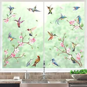 decalmile Pegatinas de Ventana Aves Rama de Flores Vinilos…