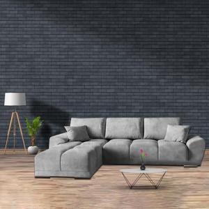 Sofá modular moderno en forma de L, tapicería gris copetuda…
