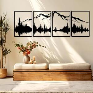 Ruspela Decoración de pared de metal, 4 piezas de arte de p…
