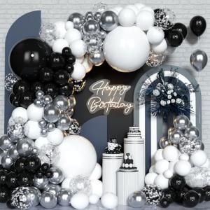 Kit Arco Guirnalda Globos Plata Blanca y Negra, 127Pcs Kit…