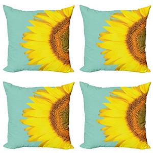 ABAKUHAUS Girasol Set de 4 Fundas para Cojín, La Mitad de C…