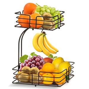 Bomclap Cesta de frutas de 2 niveles con soporte para pláta…