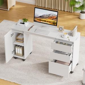 JoliJour Escritorio Blanco con Cajones,Escritorio con 3 Caj…