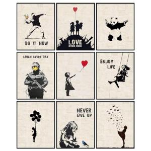 INFUNLY Banksy,Juego de 9 impresiones artísticas para pared…