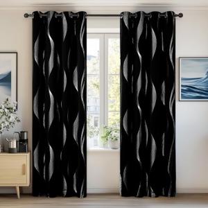 Deconovo Cortinas Opacas Diseño Líneas Onduladas Plateadas…