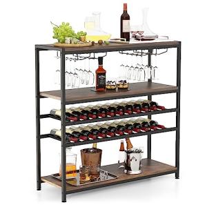 KOMFOTTEU Botellero para 22 botellas y 20 copas de vino, 5…