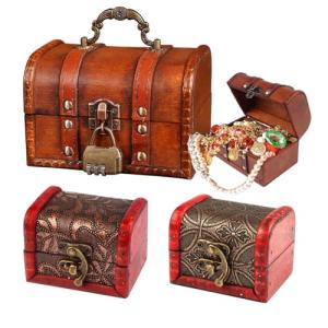 3 Piezas Cofre del Tesoro de Madera Vintage Cofre del Tesor…