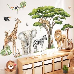 decalmile Pegatinas de Pared Animales de la Jungla Árbol XX…