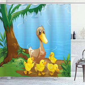 ABAKUHAUS Pato Cortina de Baño, Pato y patitos, Material Re…