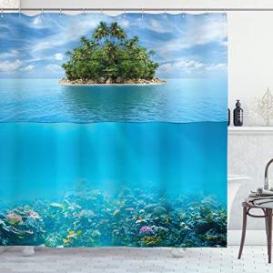 ABAKUHAUS Tropical Cortina de Baño, Pequeña Isla en el océa…