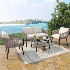 Oslghy Conjunto Jardín Exterior, Salón de Jardín 4 Piezas,…