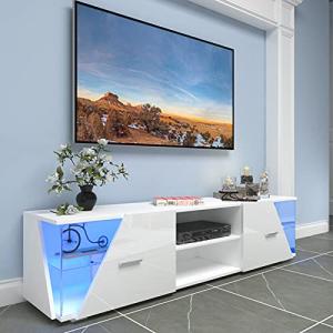 Dripex Mueble bajo para TV, color blanco brillante, con ilu…