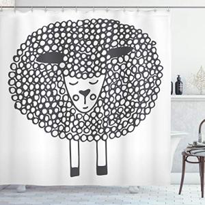 ABAKUHAUS Gris y Blanco Cortina de Baño, Ovejas Doodle, Mat…