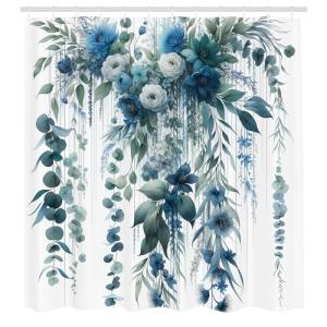 ABAKUHAUS Azul Cortina de Baño, Ramas de Eucalipto Floral R…