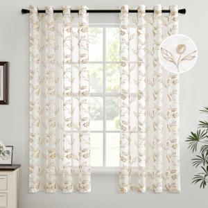 Woaboy Cortina Corta Dormitorio Taupe Estampadas Flores Hoj…