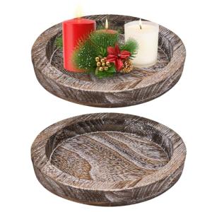 XRPRPX 2 Bandeja Redonda de Madera Decorativa de 20 cm Band…