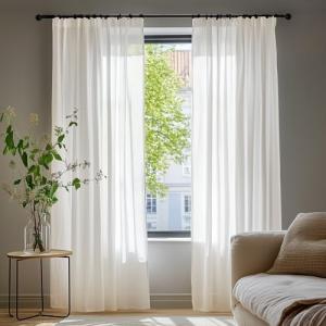 Deconovo Juego de 2 Cortinas semitransparentes con Volantes…
