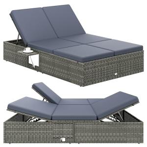 CASARIA® Tumbona Doble Jardín 200x115cm 2 Mesas Plegable Co…