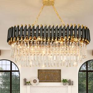 Modern Luxury Crystal Pendant Light Black Golden Crystal Ch…